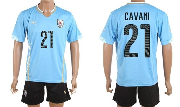2014 World Cup Uruguay #21 Cavani Home Soccer Shirt Kit